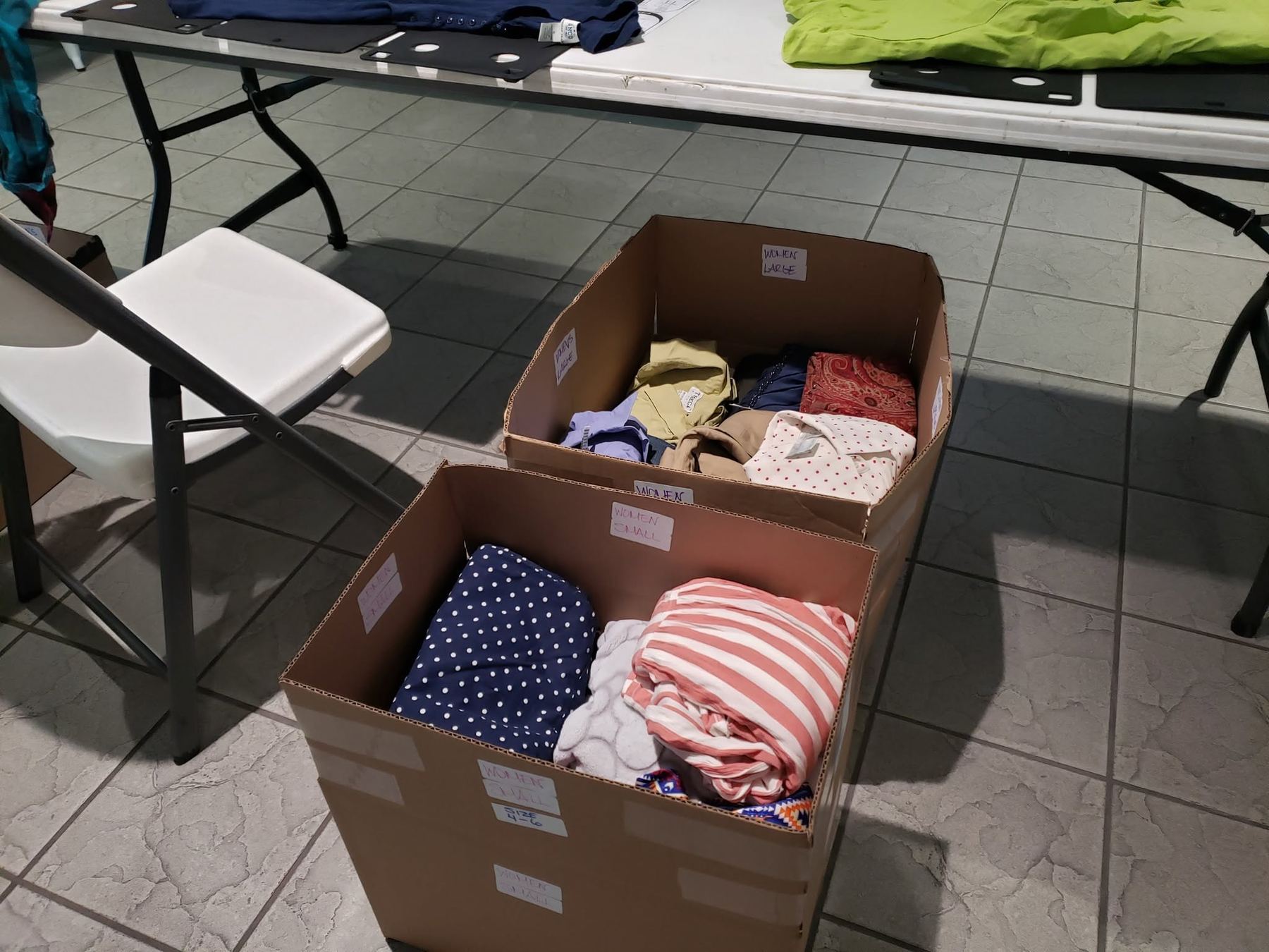 Sorted clothing donations ready for distribution