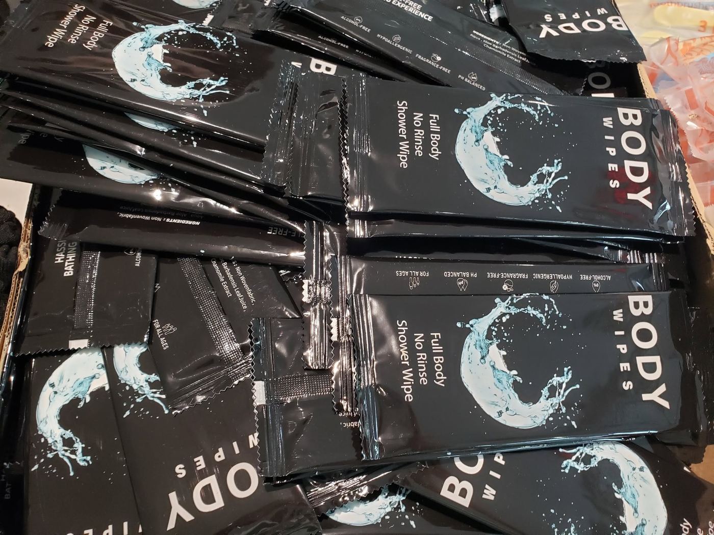 Body wipes for hygiene kits