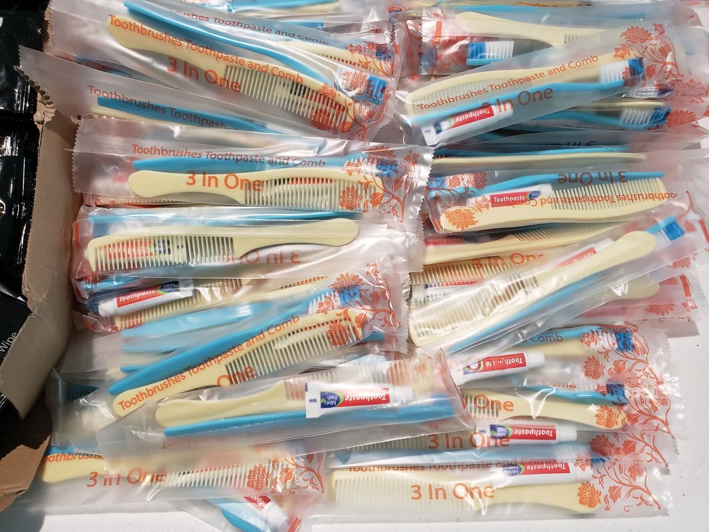 Toothbrush, toothpaste, and comb hygiene kits