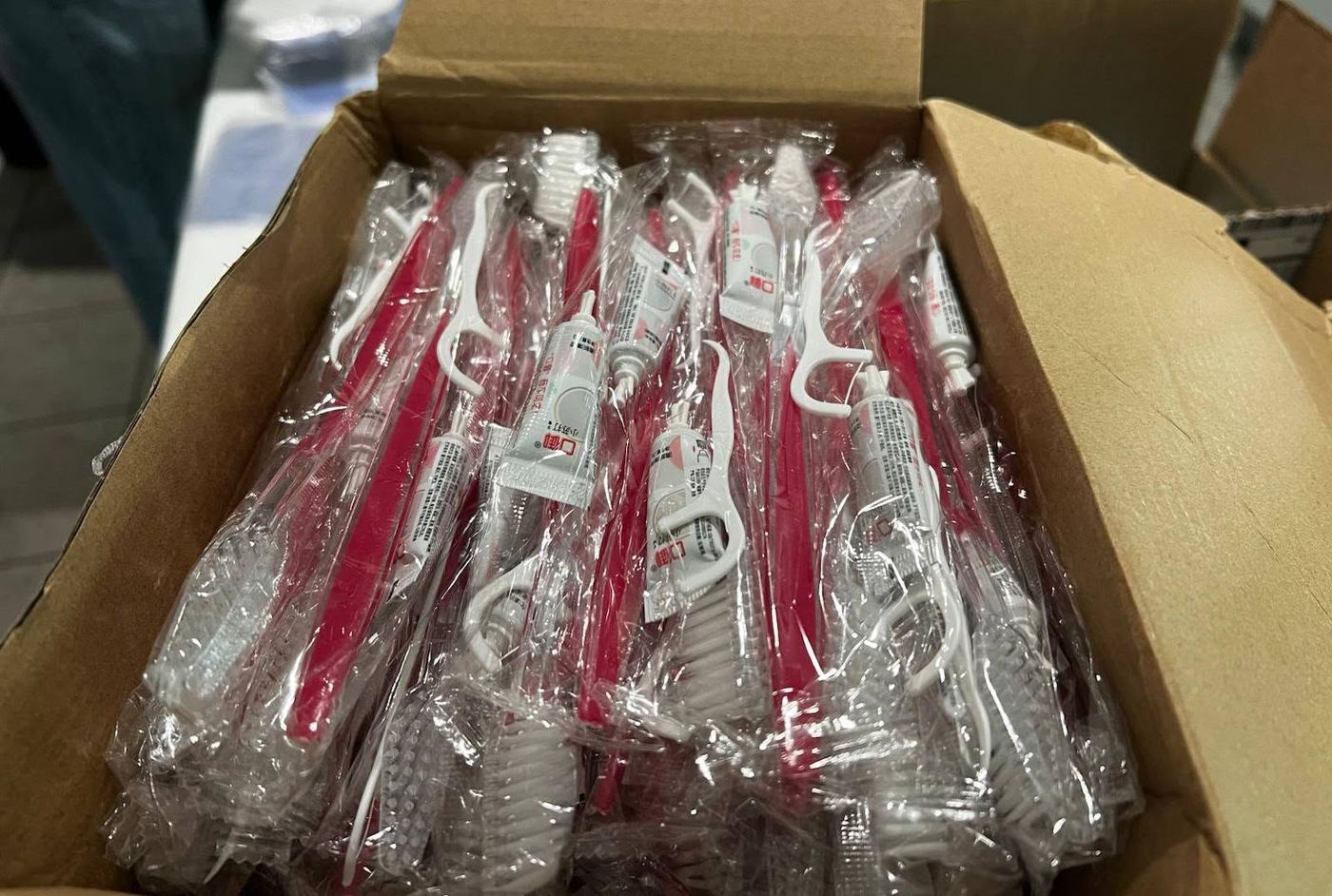 Toothbrush and toothpaste kits ready for outreach
