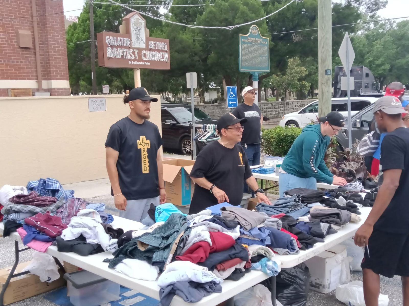 Clothing outreach table organized by size and category